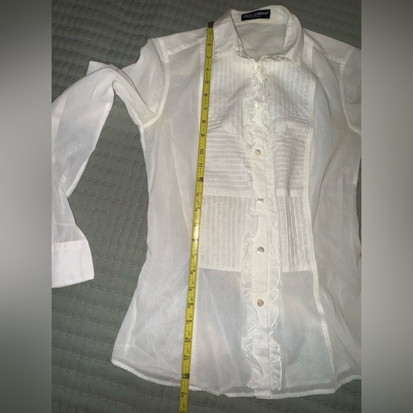 Dolce & Gabbana White Ruffle Button-Down Blouse no size tag.  See measurements - Picture 8 of 16